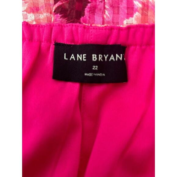 Lane Bryant Dress Size 22 Pink Smocked Cuff-Sleeve Square-Neck Fit & Flare Belt - Picture 8 of 13